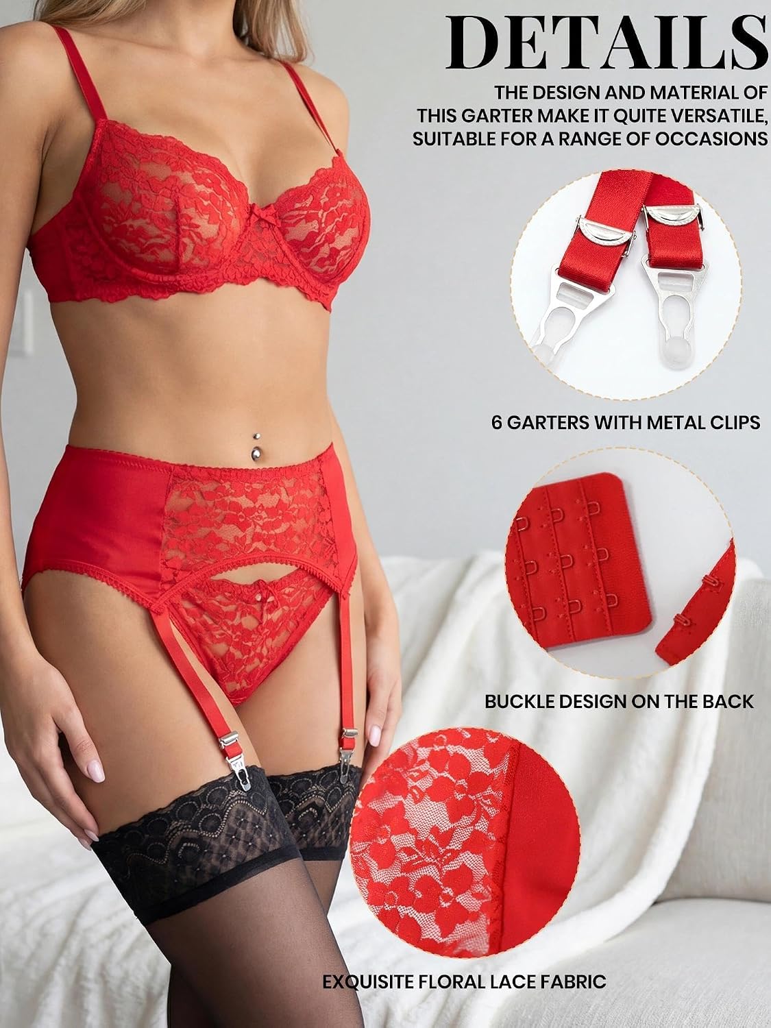 Thumbnail 1 de Eagerlove jarretelriem voor dames van bloemenkant, hoge taille, 6 laniers