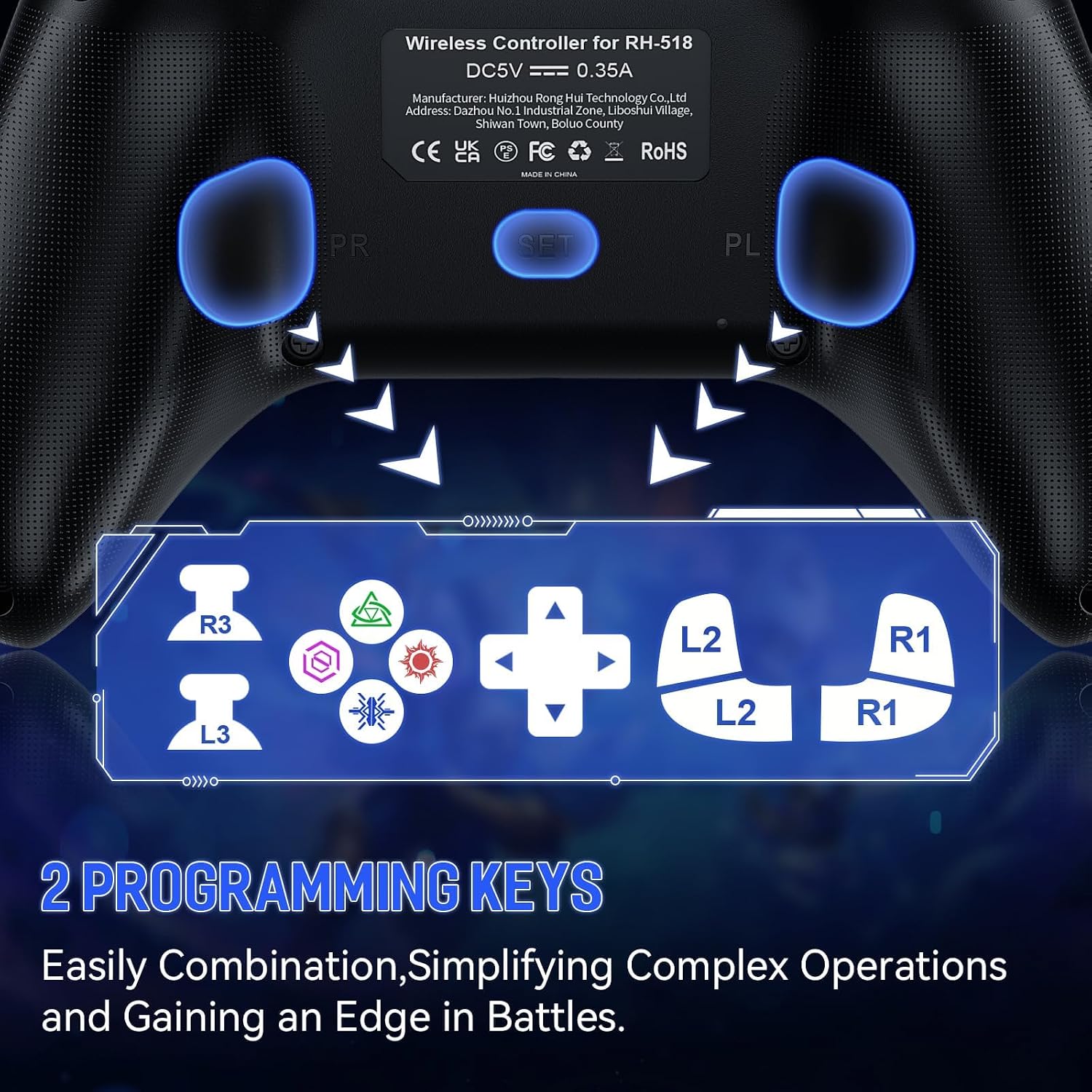 Detalle 2 de Gamrombo Wired Controller for PS5: USB wired comfort for PS5, PS4, and PC with Turbo and 3.5mm jack