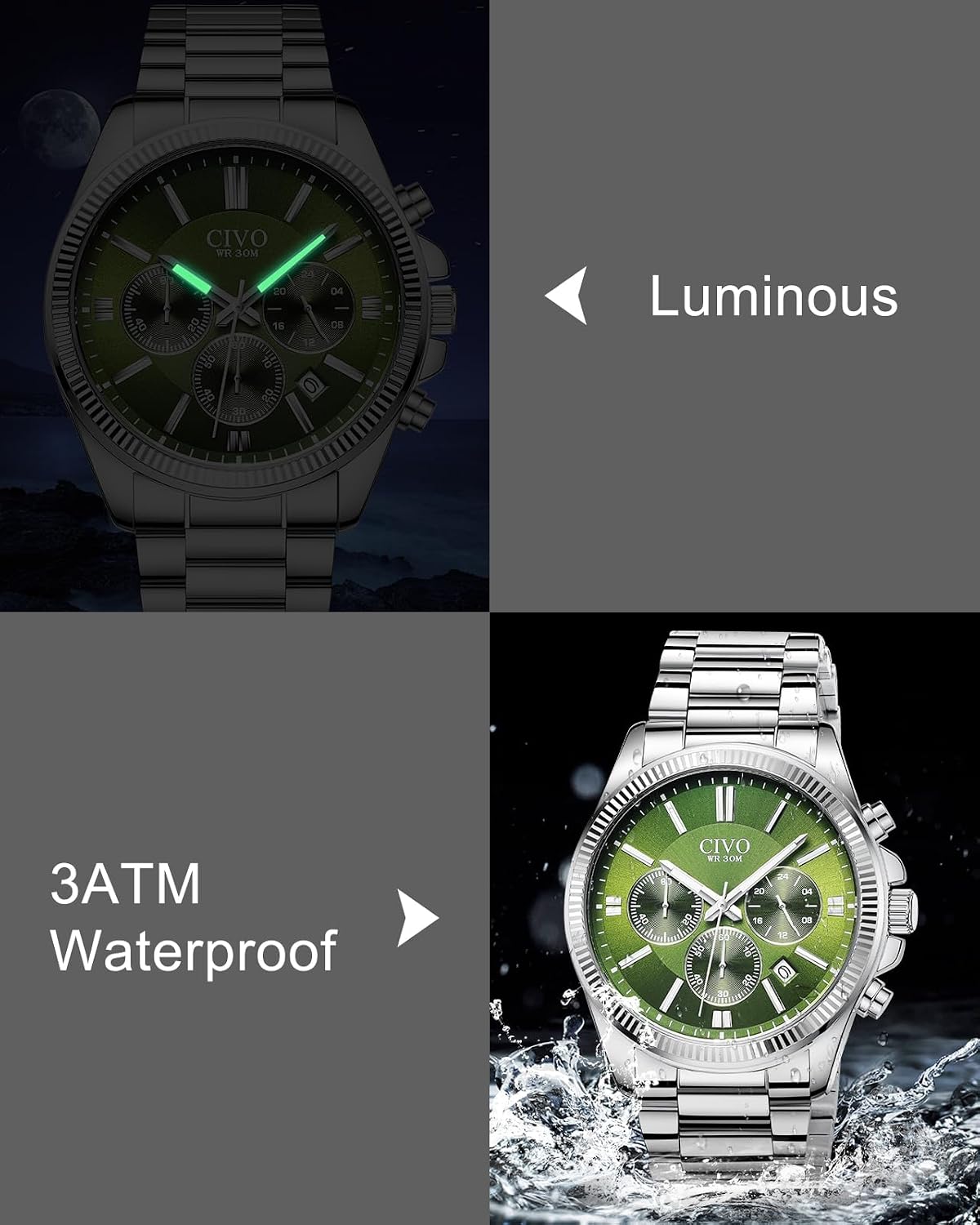 Thumbnail 3 de CIVO Chronographenuhr Herren Edelstahl 41 mm