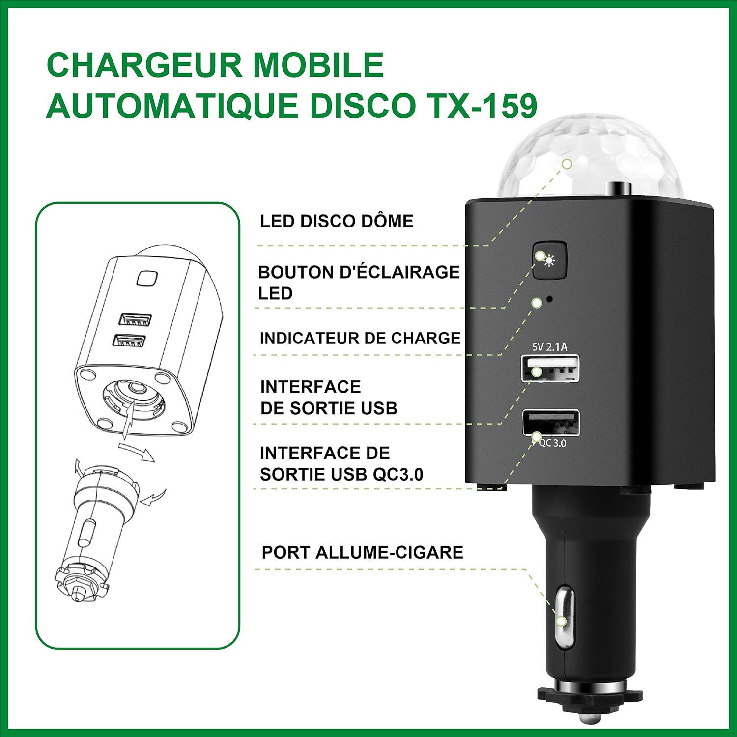 Detalle de Technaxx TX-159 Chargeur voiture 800 mAh
