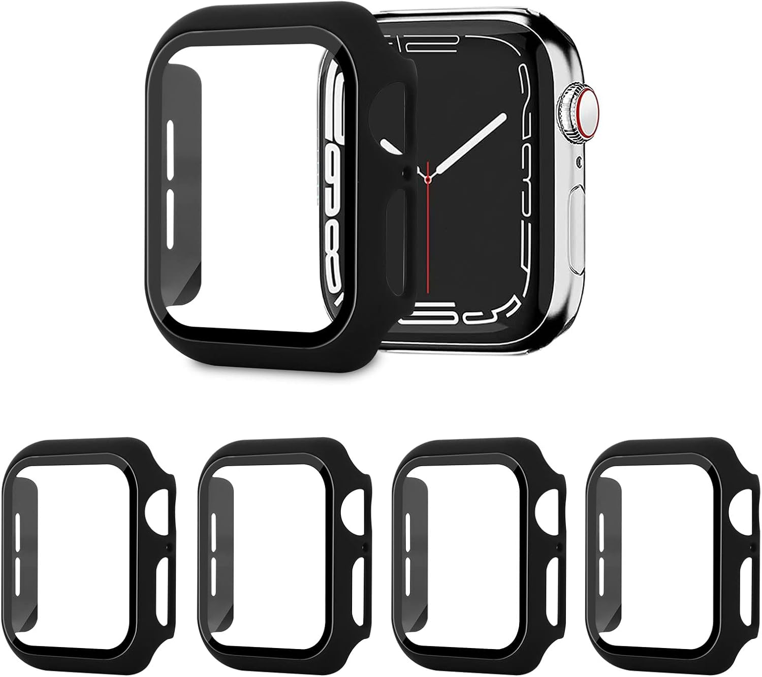 Detalle de AOTUAO Cover 4 pezzi per Apple Watch 44mm SE/Series 6/5/4 – Vetro temperato, custodia protettiva nera