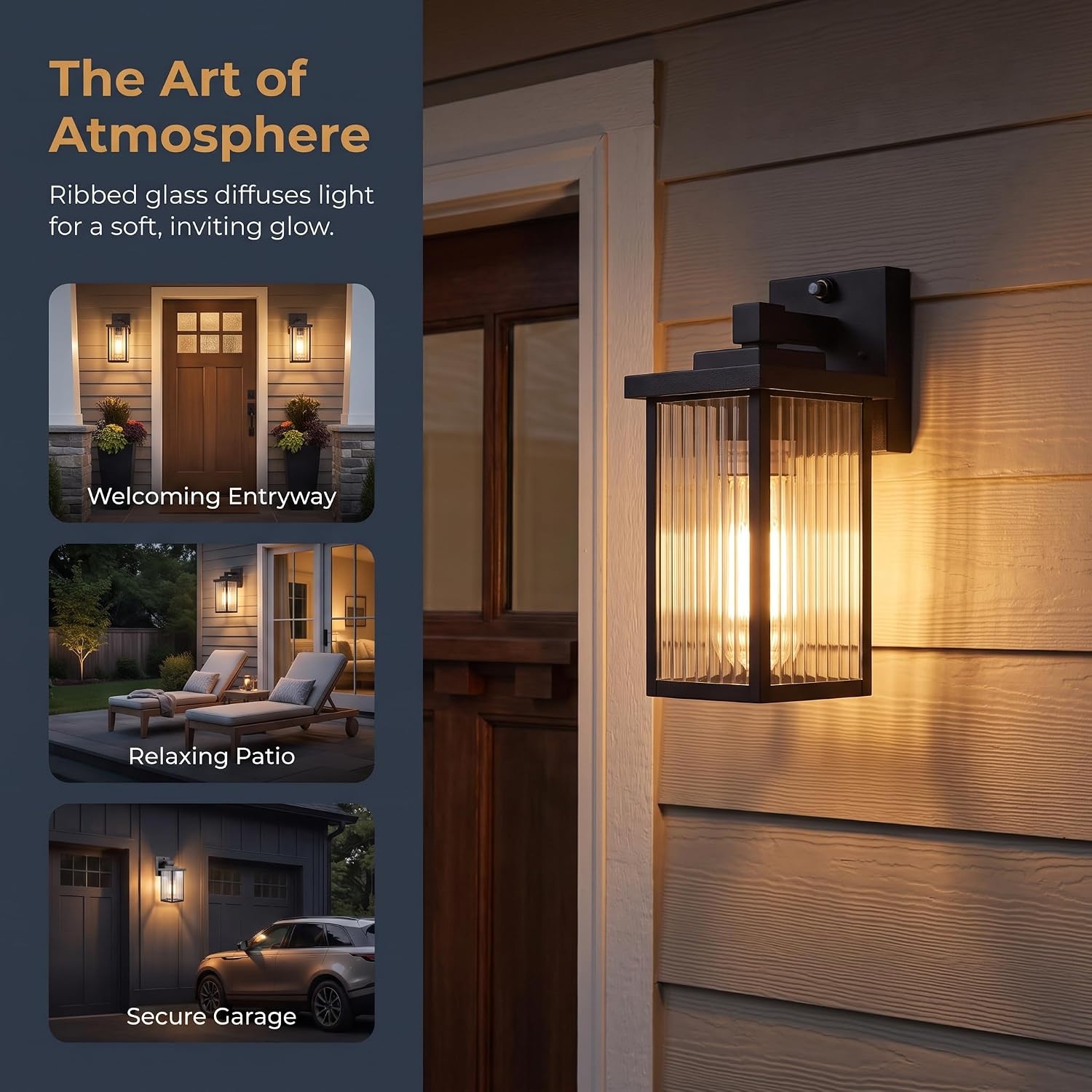 Detalle de hameso G009 Outdoor Wall Light with Ribbed Glass and Dusk-to-Dawn Sensor