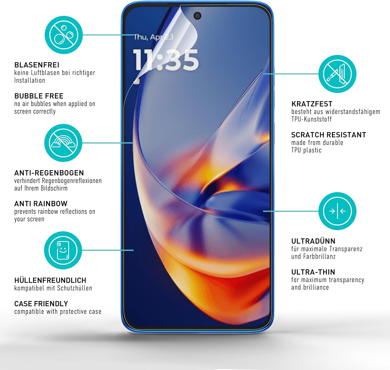 Detalle 1 de SmarTect TPU Screen Protector for Motorola Edge 50 Neo, 2 Films + 2 Camera Protectors