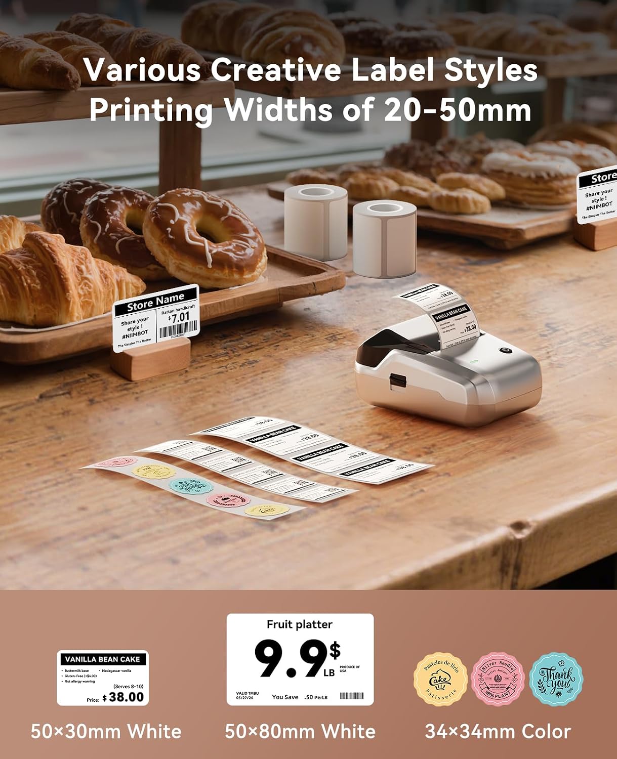 Thumbnail 3 de NIIMBOT B1 Label Maker, 2-Inch Thermal Printer with Bluetooth and 3 Label Rolls