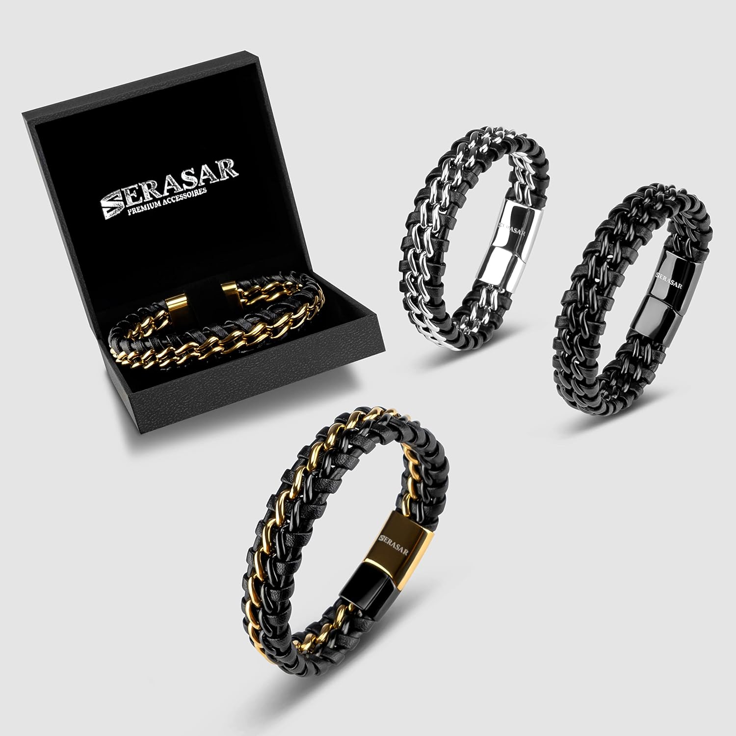 Thumbnail 6 de SERASAR Bracelet Cuir Homme – Noir
