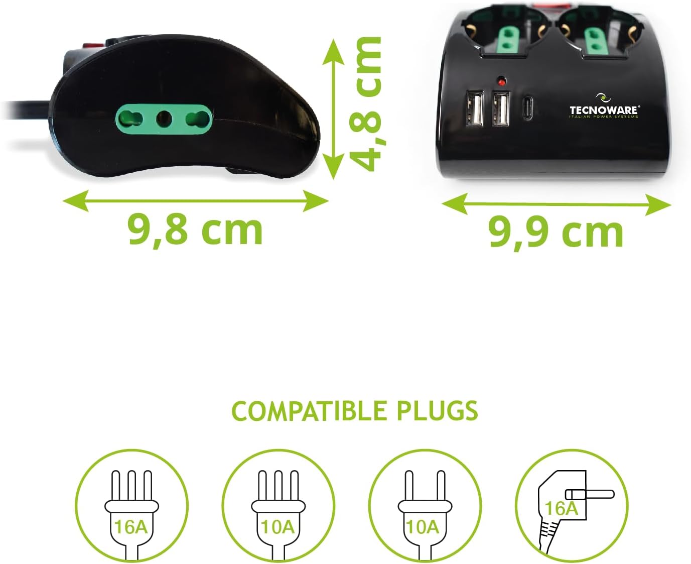 Thumbnail 2 de Tecnoware Power Systems Power Cleaner 4 multipresa con 2 prese Schuko/Italia, USB-A e USB-C Power Delivery
