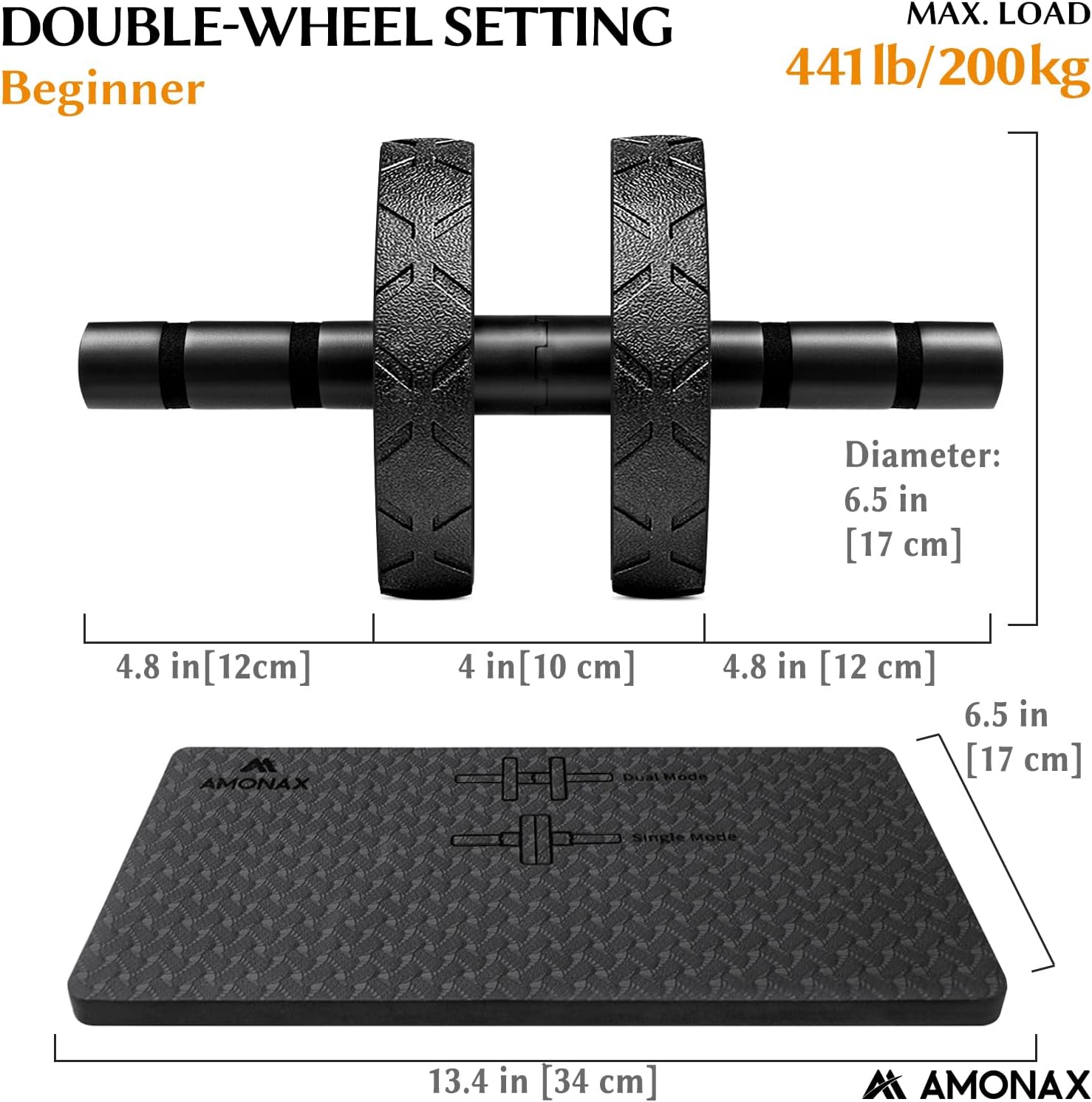Thumbnail 3 de Amonax Convertible Ab Wheel Roller with Large Knee Mat – double wheel core rollout trainer for home or gym