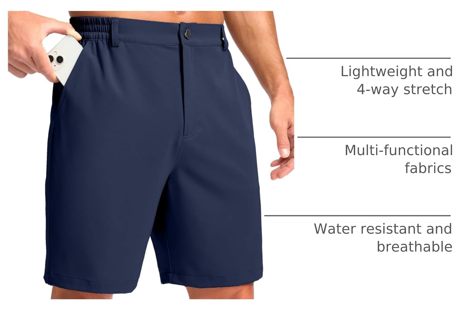 Detalle de Pudolla Men's Lightweight Casual Golf Shorts with 3 Pockets (7/9/5 in inseams)