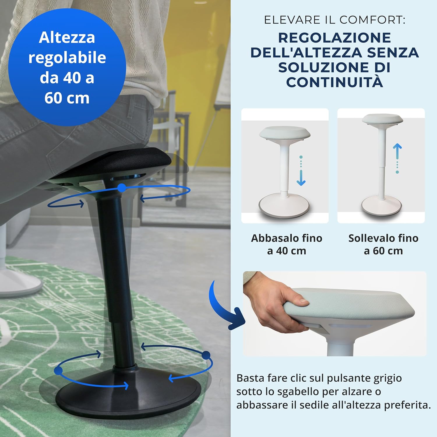 Thumbnail 3 de Backerz Sgabello Ergonomico 40–60 cm