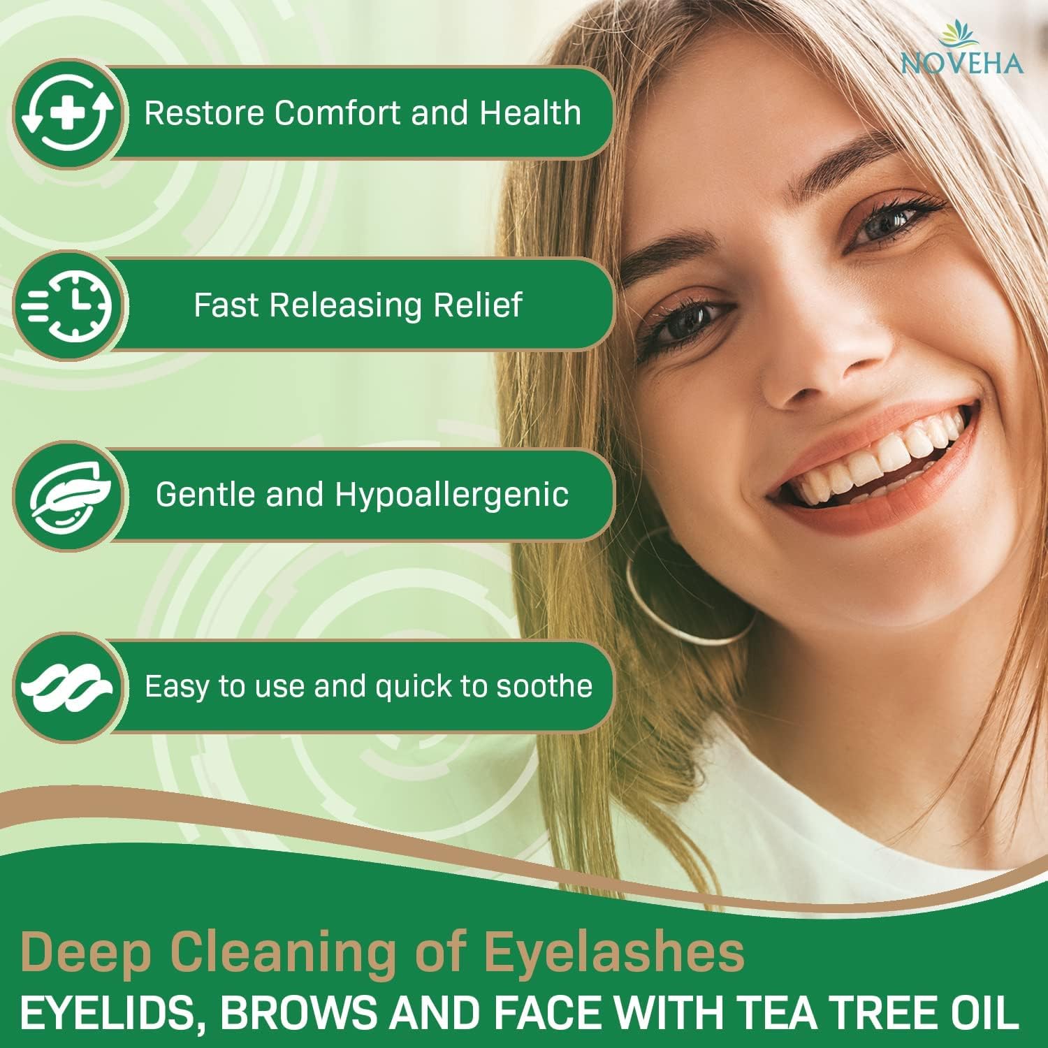 Thumbnail 3 de NOVEHA 60-Count Tea Tree & Coconut Oil Eyelid & Lash Wipes for Demodex, Blepharitis & Itchy Eyes