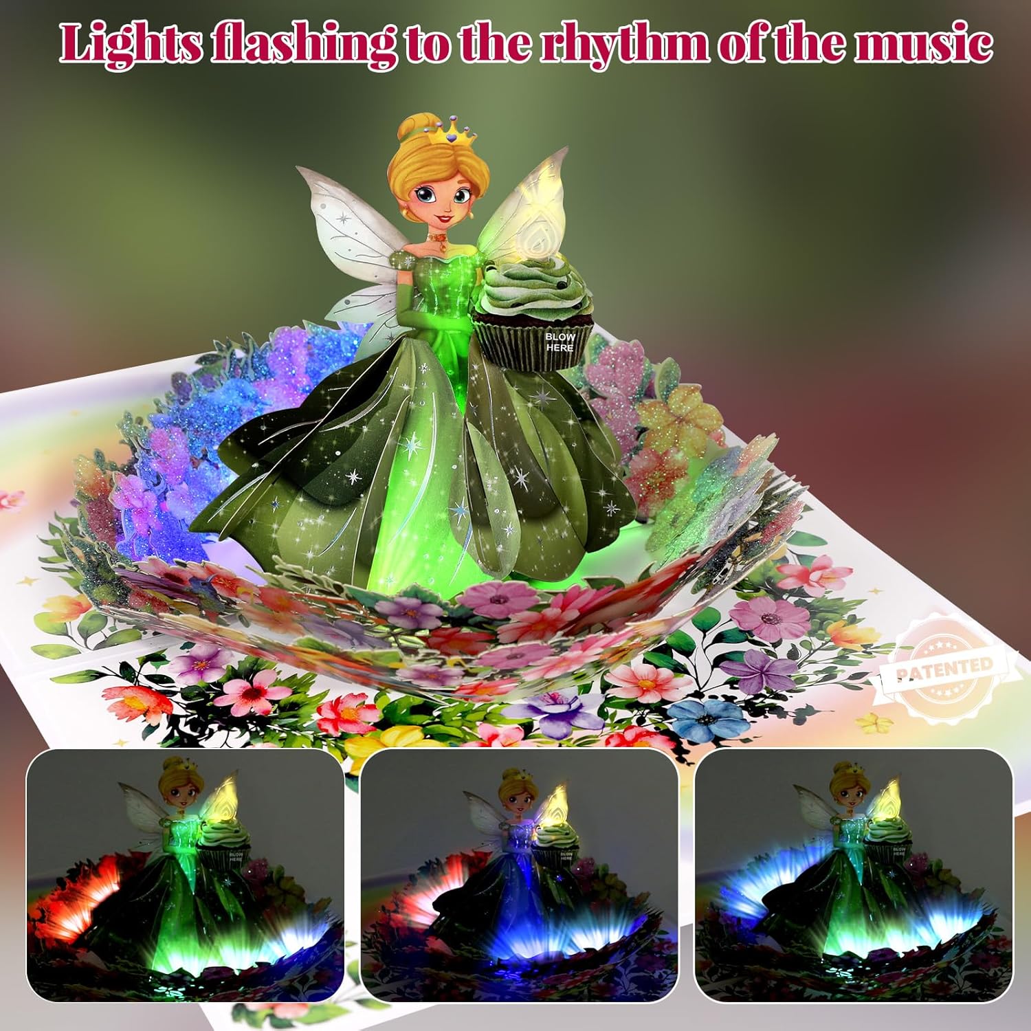 Detalle 2 de Musical Birthday Card 3D Pop-up with Music, Lights & Blowable Candle