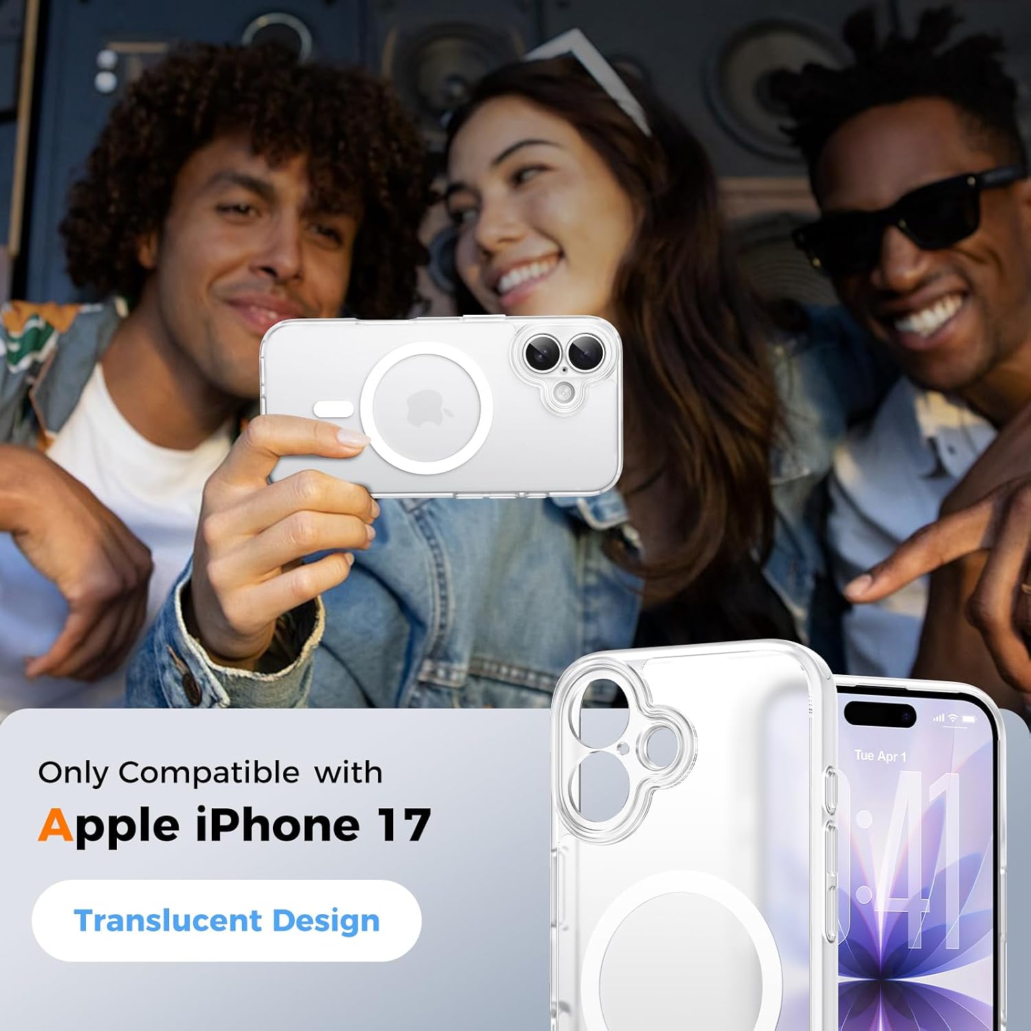 Detalle de EASDNB Hülle für iPhone 17 MagSafe mit Kameraschutz – Transparente Matt-Rückseite, stoßfest