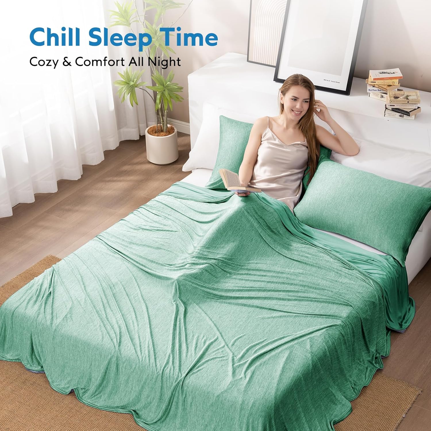 Thumbnail 2 de HOMFINE Cooling Blanket for Hot Sleepers – 90 x 90 inches, Green