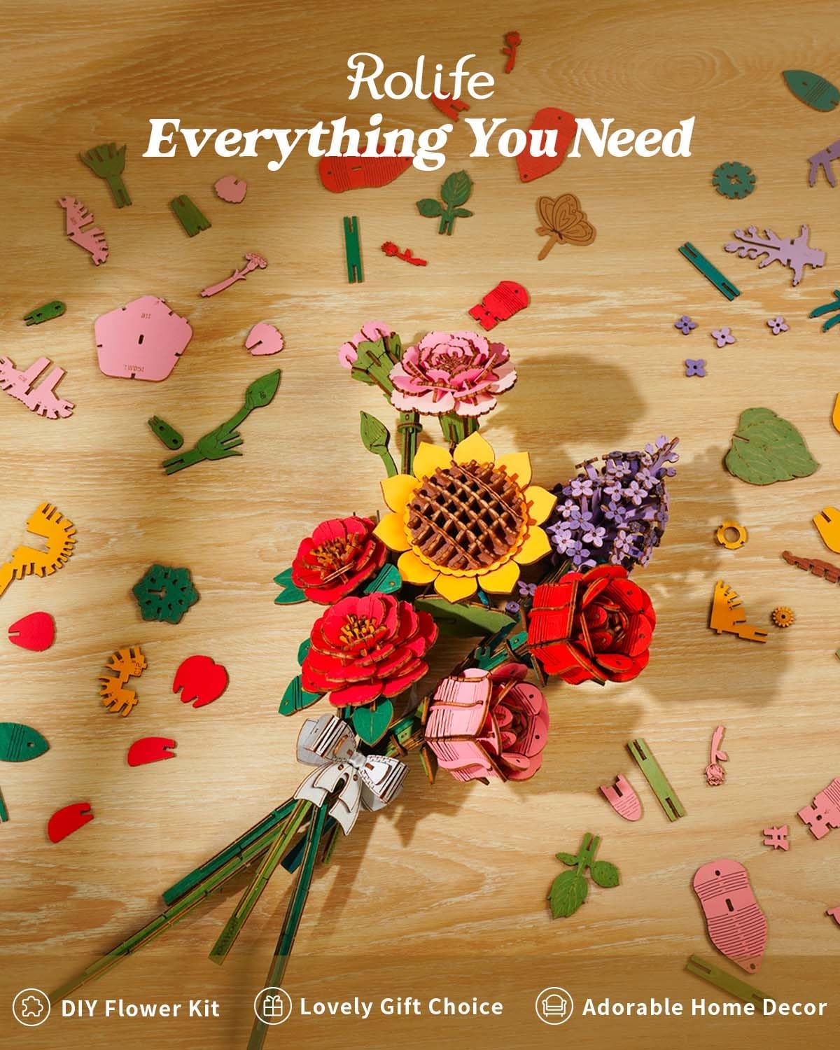 Thumbnail 6 de Rolife Bloom Kit: Mazzo di Fiori in Legno 3D – Puzzle artigianale per adulti con vaso e biglietto incluso