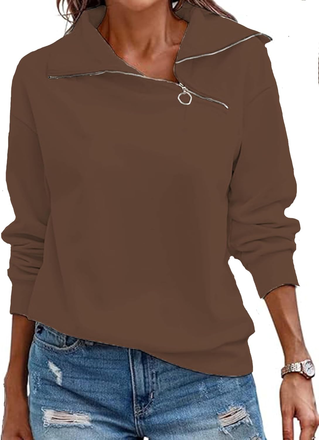 Detalle de Cuptacc Pullover Damen Quarter Zip Sweatshirt