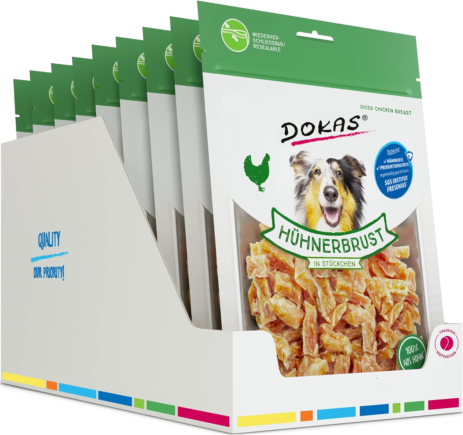 Detalle 2 de DOKAS kycklingbröst i bitar för hund – glutenfritt träningsgodis, 9 x 200 g