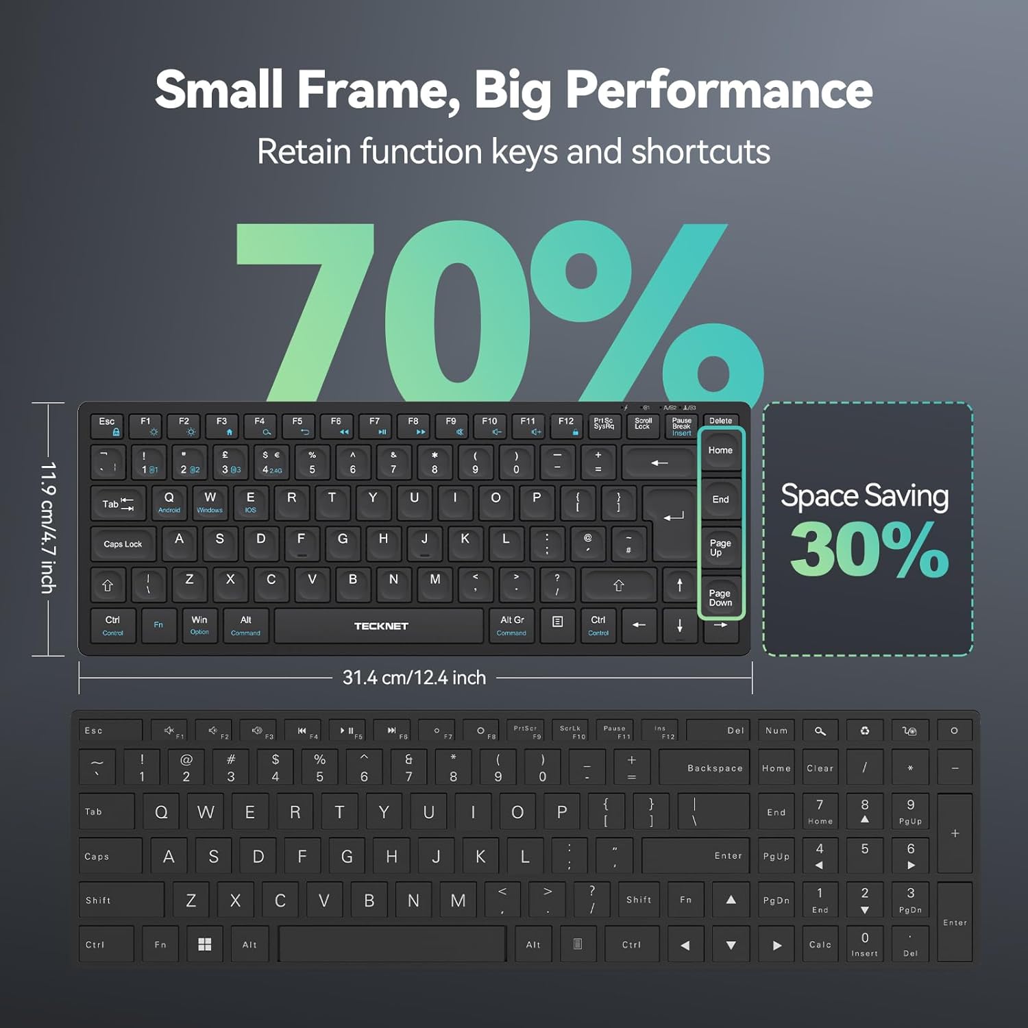 Thumbnail 3 de TECKNET 2.4G Wireless Keyboard (Rechargeable, Bluetooth) – QWERTY UK compact mini keyboard for 4 devices