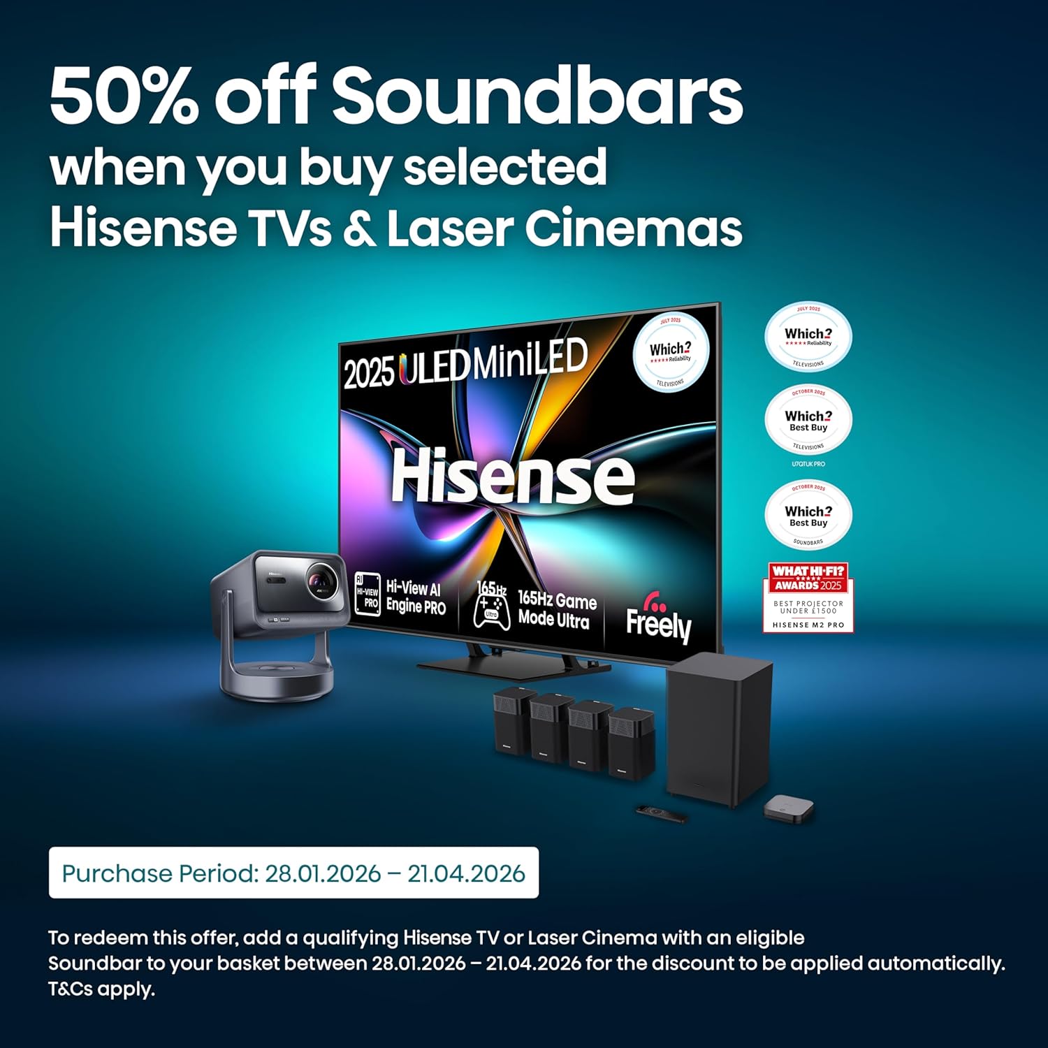 Thumbnail 1 de Hisense 4K Trichroma Mini Laser Projector C2TUK (65–300") with Dolby Vision & Atmos and JBL audio