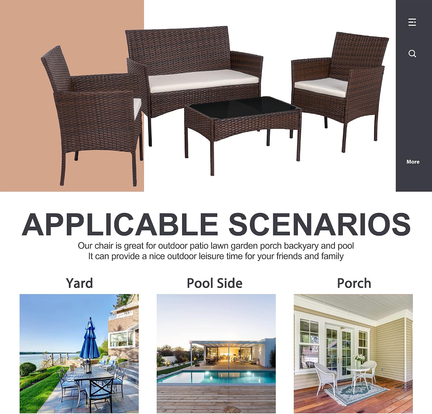 Thumbnail 6 de Shintenchi BY4VN 4-Piece Patio Furniture Set with PE Wicker and Glass Table