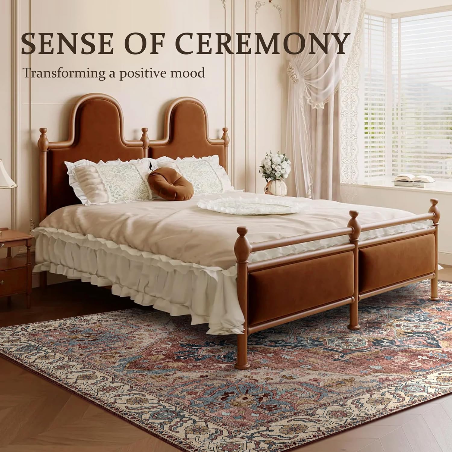 Thumbnail 3 de Deerly 6' x 9' Boho Area Rug, Brickred, Washable Low-Pile Design