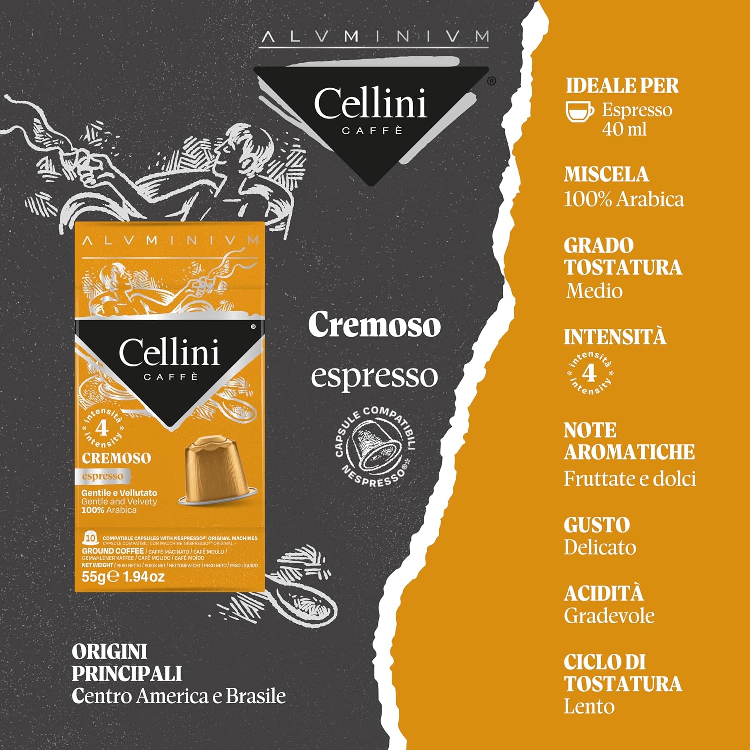 Detalle de Caffè Cellini Capsule Alluminio Compatibili con Nespresso – Cremoso, 100 capsule