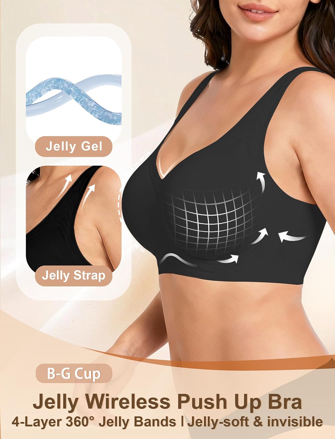 Detalle de Jelly Wireless Bra Plus Size: Seamless Full-Coverage Comfort (No Underwire)