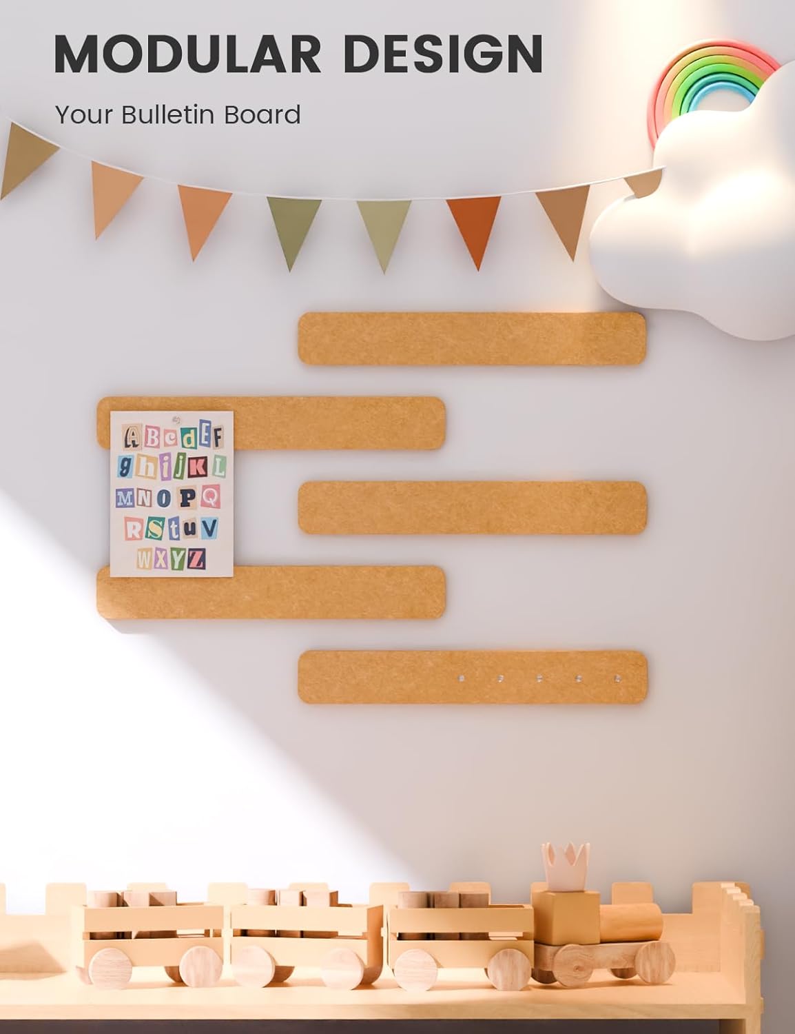 Detalle de Fluxynara Cork Board Alternative Felt Strip Board 5-Pack (33 x 5 cm) in Sunset Yellow