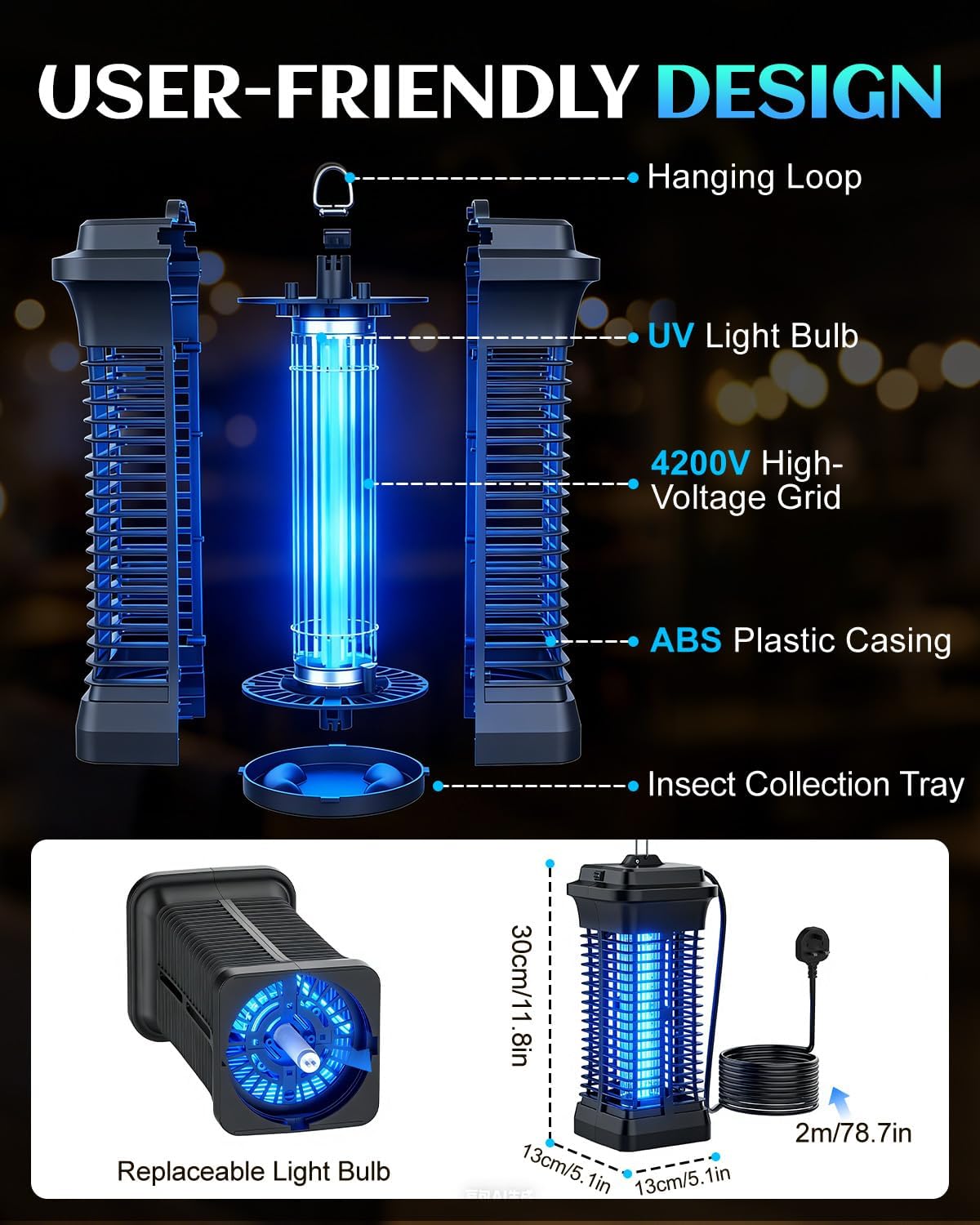 Thumbnail 5 de Molxss Electric Bug Zapper 4200V Indoor/Outdoor