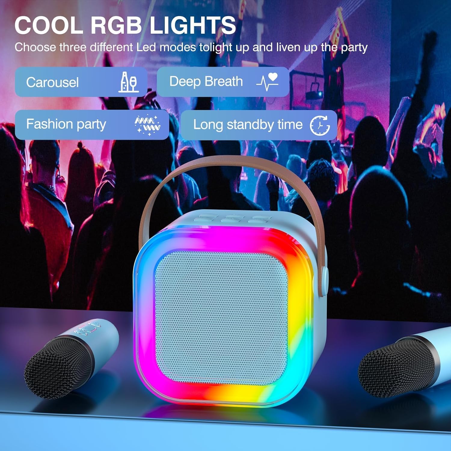 Thumbnail 4 de TAEMVV K12 Mini Karaoke Machine with 2 Wireless Microphones and LED Lights, Blue