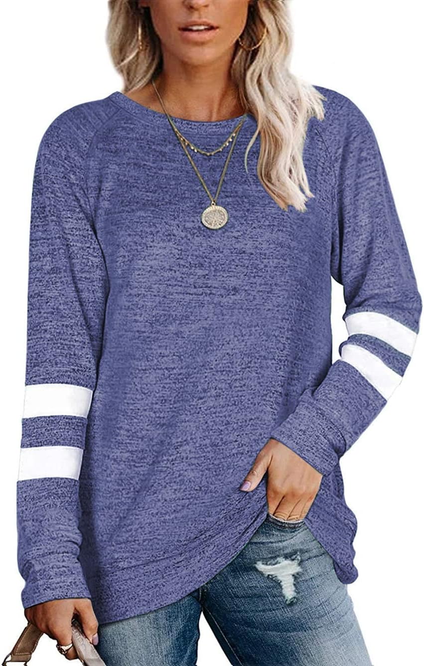 Thumbnail 6 de Famulily Women Comfy Striped Colour Block Soft Long Sleeve Tunics Tops