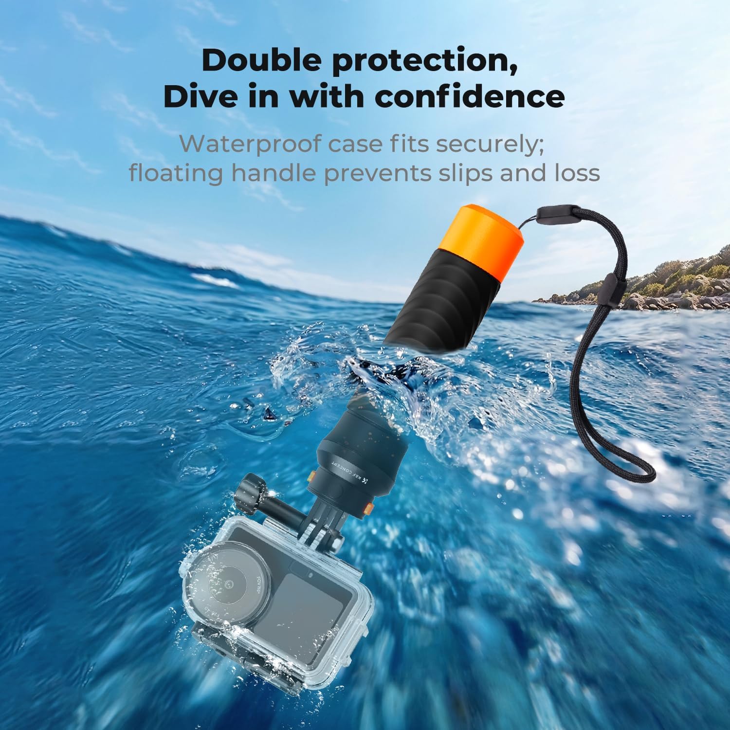 Detalle de K&F CONCEPT 60M/196FT Waterproof Case with Floating Handle Kit for DJI Osmo Action 6
