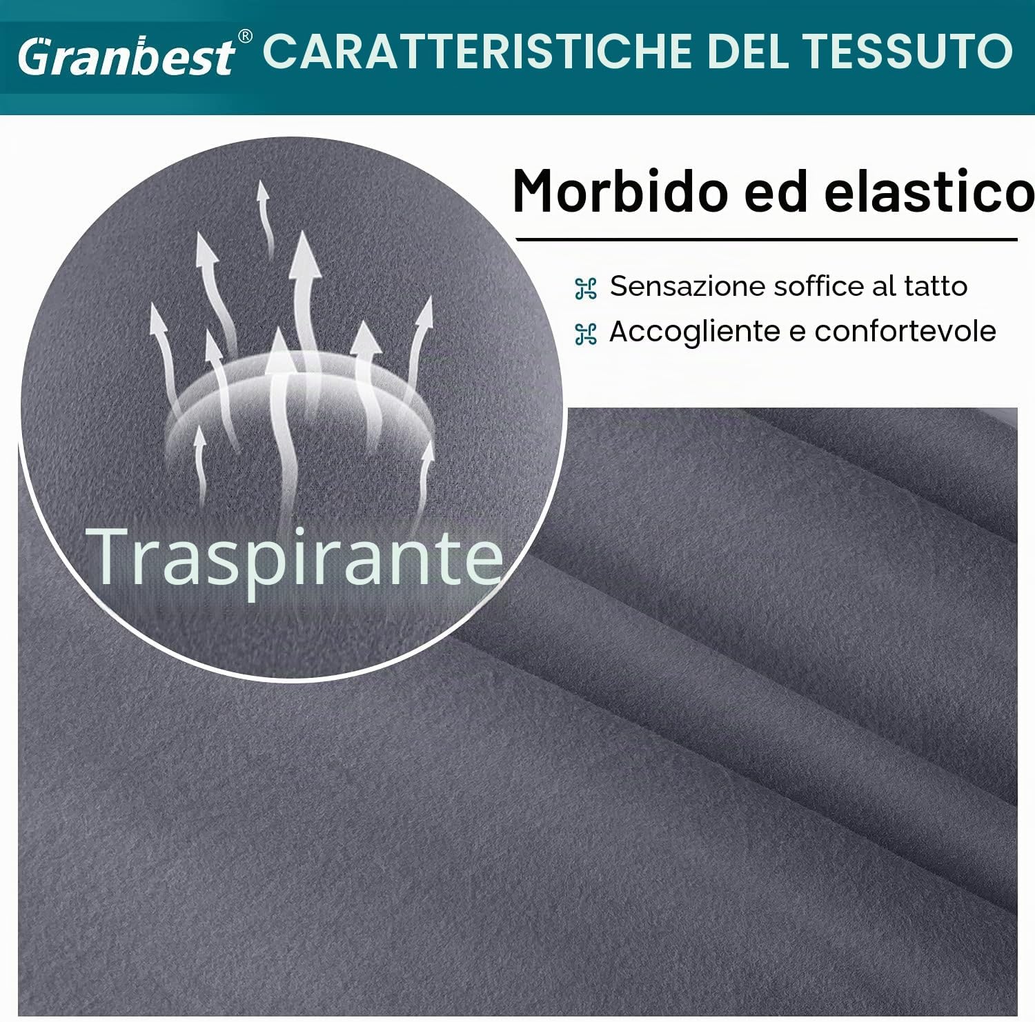 Thumbnail 3 de Granbest copridivano a 3 posti super morbido in elastan con fondo elastico, grigio