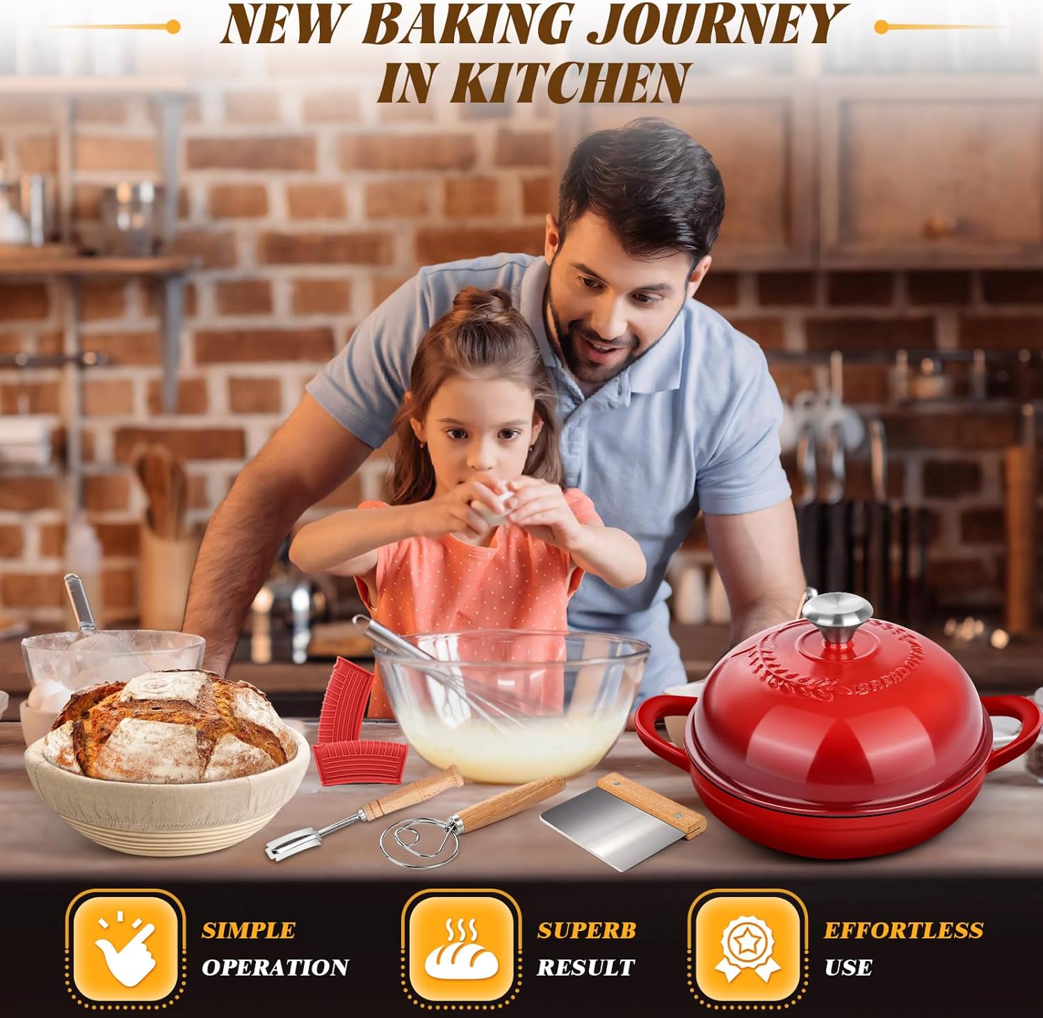 Detalle de NZQXJXZ Gusseisen Topf Brot Backen 5.7L – Bräter Emaille mit Deckel, Dutch Oven Set
