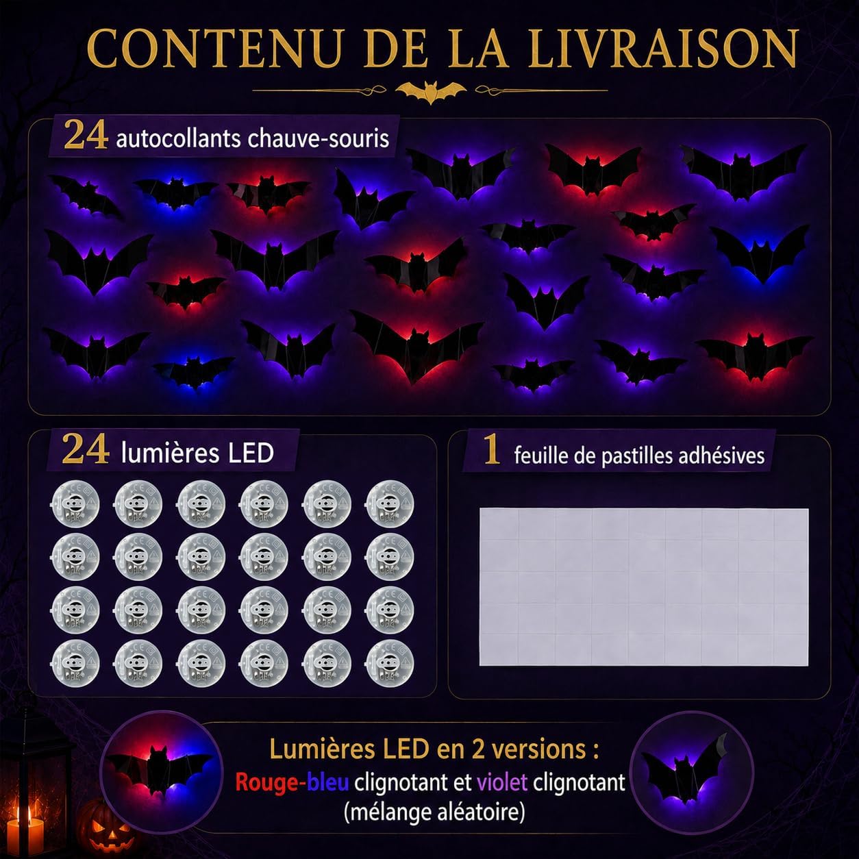 Detalle 2 de ShadowRealmTech 0025 Halloween-vleermuisstickers met 3D-vleugels en led