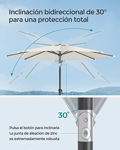 Detalle de SONGMICS Sombrilla de Jardín 300 cm GPU30BE: protección UPF 50+, inclinación bidireccional y manivela para patio y piscina