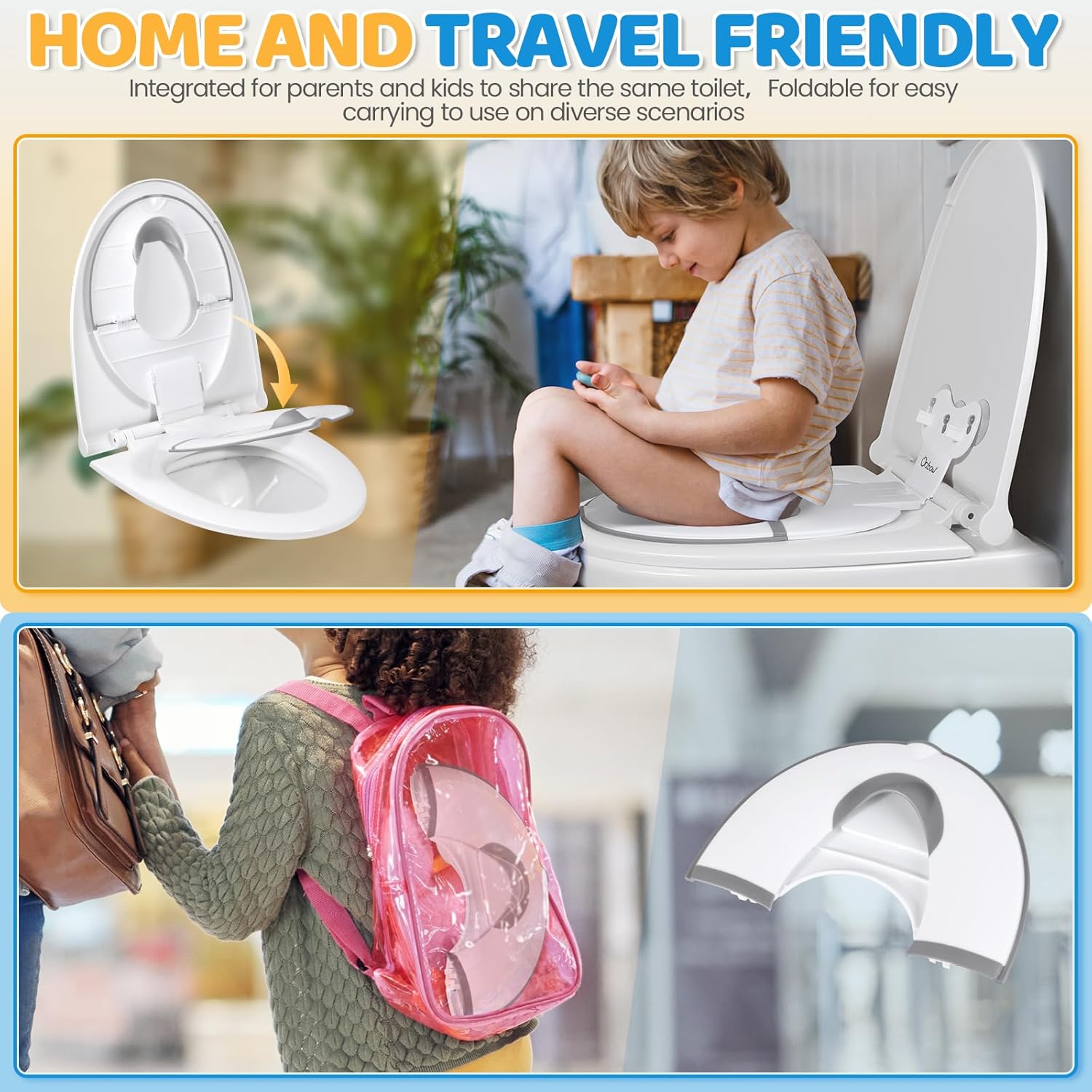 Thumbnail 6 de Orzbow Réducteur de toilette pour enfant pliable — longueur ajustable 40–44 cm avec ventouses et barrière en caoutchouc