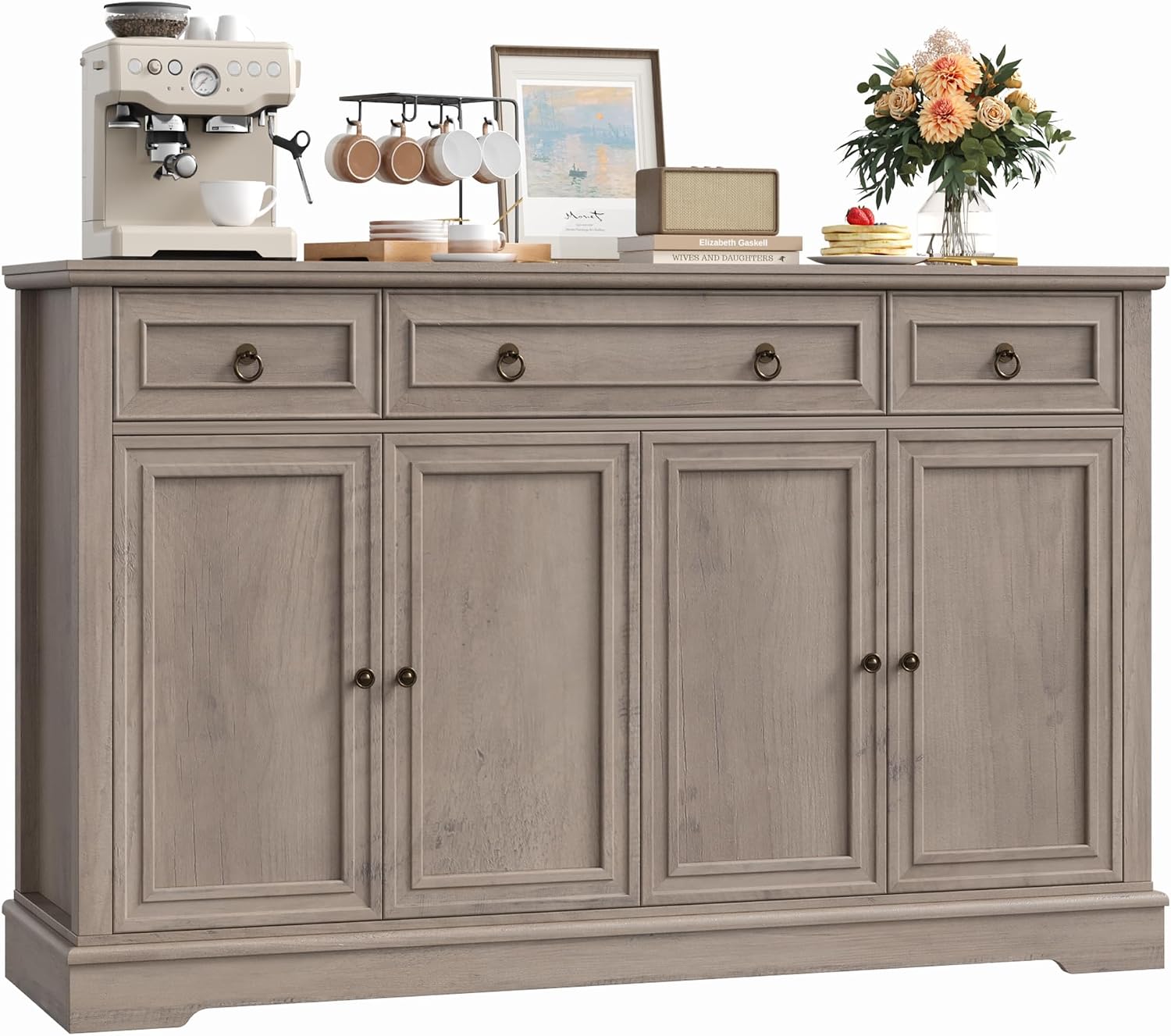 Detalle de FirFurd P307 Ash Grey Sideboard, 3 Drawers, 4 Doors and Adjustable Shelf
