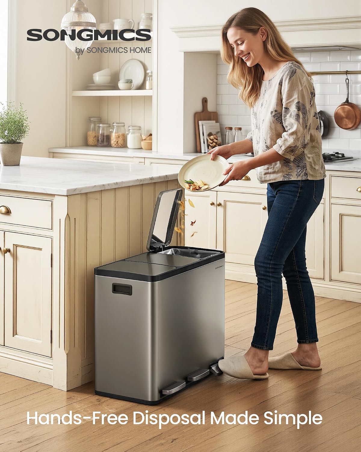 Detalle de SONGMICS 3 x 4.8 Gallon Kitchen Bin (3 x 18 L) with 2 Compartments – LTB254EZ01