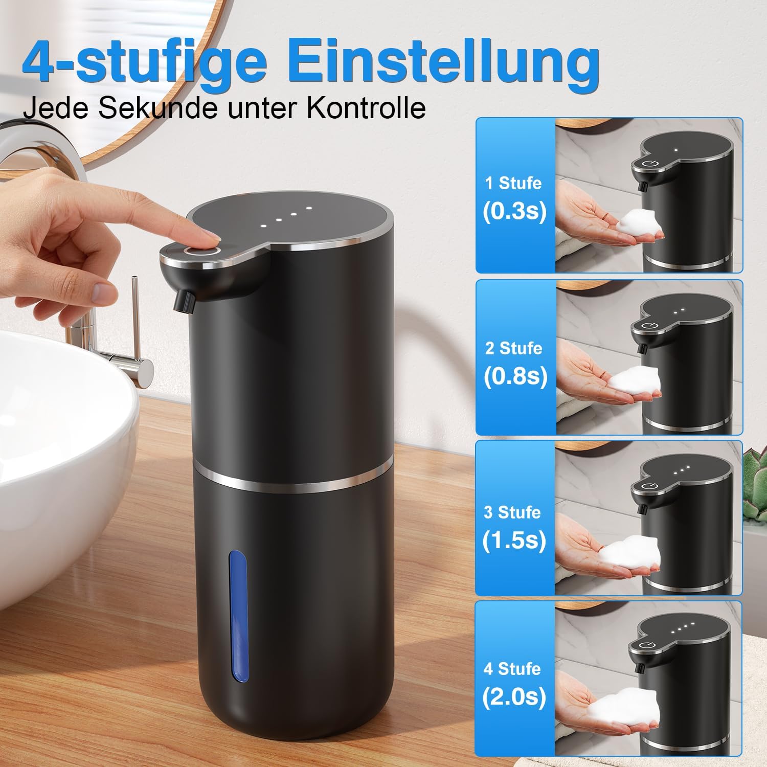 Detalle de Seifenspender Automatisch für Schaum – Berührungslos, 380 ml, IPX5, USB aufladbar