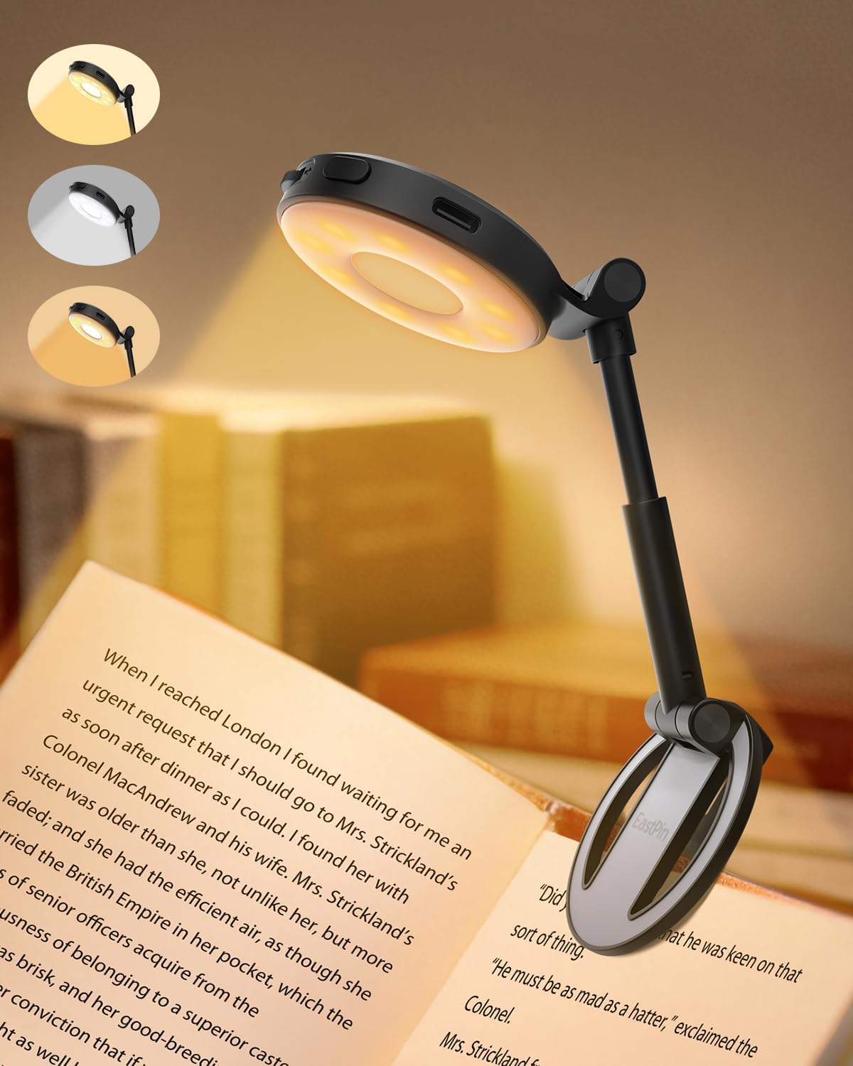 Detalle de EastPin Leselampe Buch Klemme Bettlampe: 18 LEDs, 3 Farbtemperaturen, wiederaufladbar