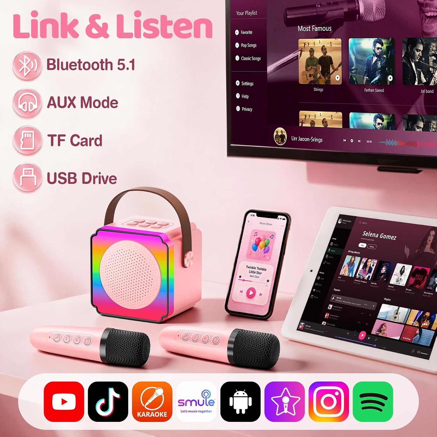 Detalle de Gontence Karaoke con Microfono: Karaoke Bluetooth a 2 microfoni per bambini 3–15 anni