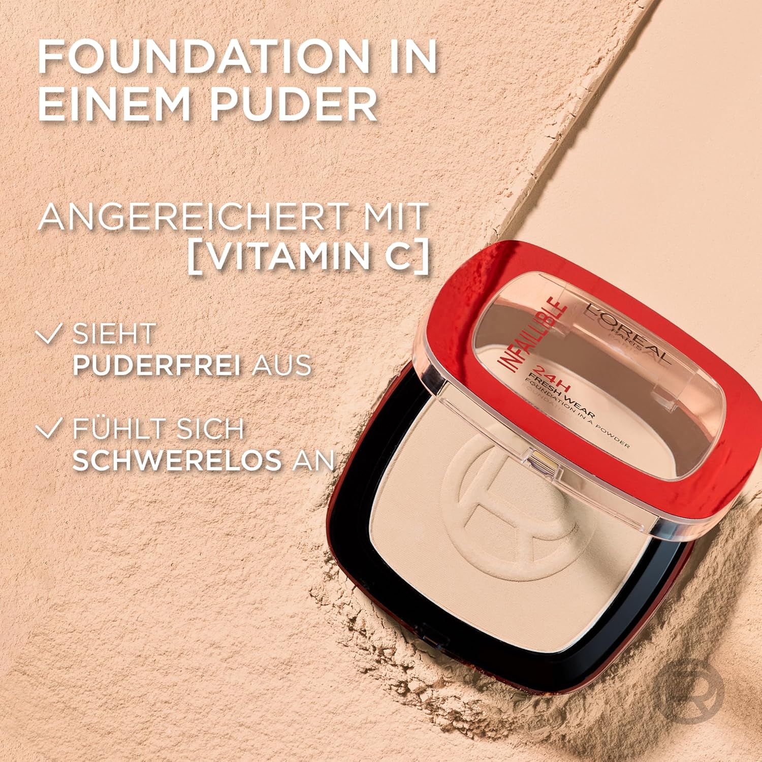 Detalle 2 de L’Oréal Paris Infaillible 24H Fresh Wear Foundation Puder Nr. 180 Rose Sand – wasserfest, hohe Deckkraft