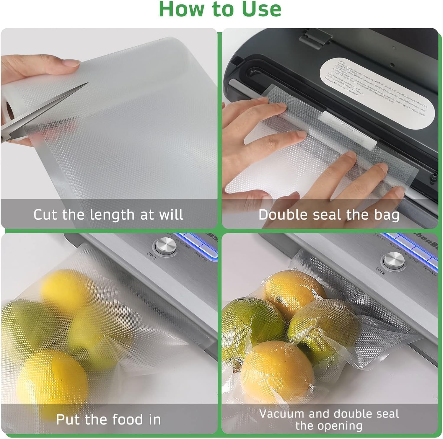 Thumbnail 3 de KitchenBoss Sacs sous vide alimentaires gaufrés – 10 rouleaux (20/28 × 300 cm)