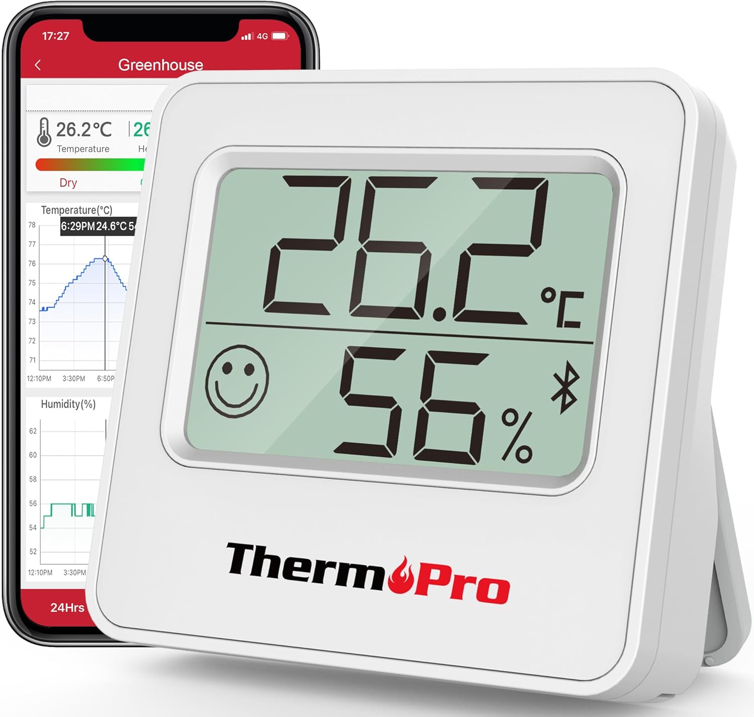 Detalle de ThermoPro TempPro TP357 80m Bluetooth Hygrometer – präzise Innenraummessung mit App-Überwachung
