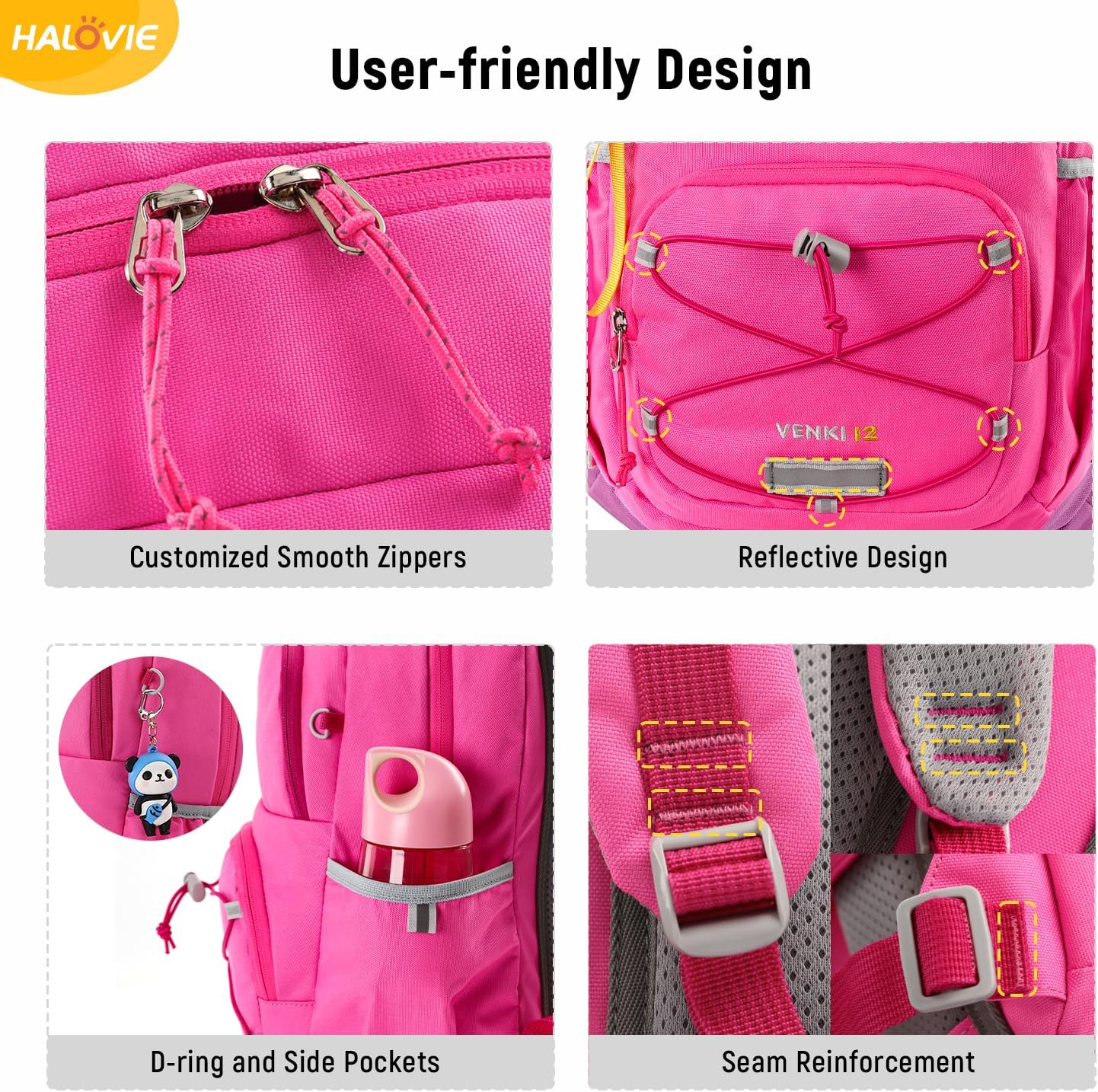 Detalle de HALOVIE Kinderrucksack Mädchen 12L – Wanderrucksack mit Brustgurt für 6–10 Jahre