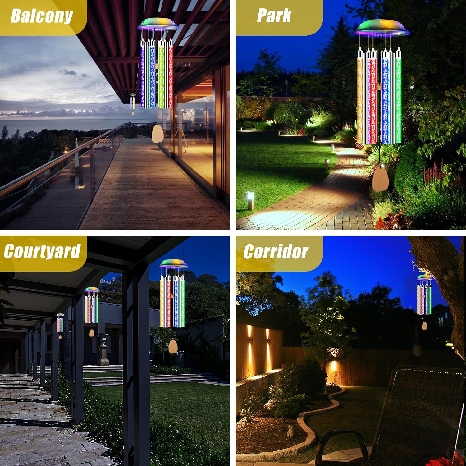 Thumbnail 4 de Fohil Fohil-109 Solar Tube Wind Chime with Colour-Changing LEDs, IP55