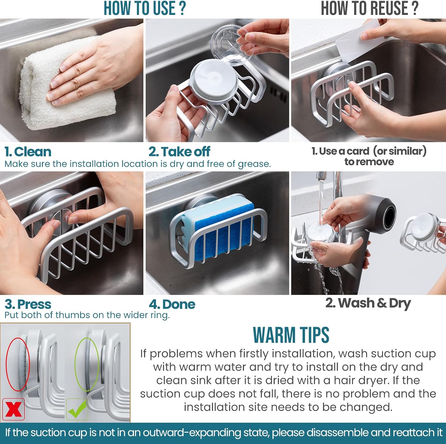 Detalle 2 de TAILI Sponge Holder for Kitchen Sink with Strong Suction Cup