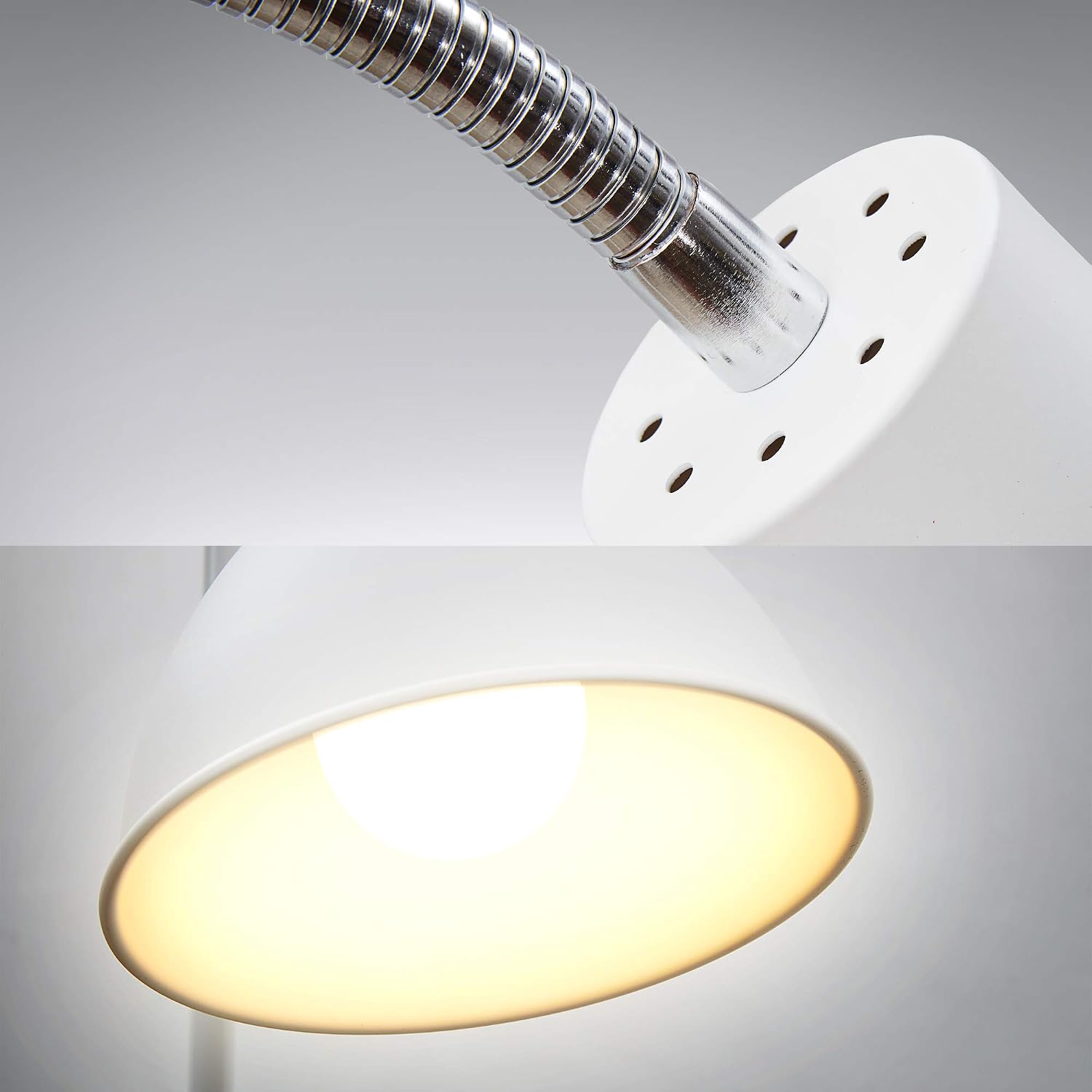 Detalle 2 de B.K.Licht lampadaire à pied métal blanc – style industriel moderne, tête inclinable