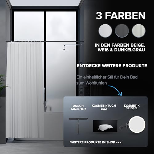 Thumbnail 6 de ovimar Magnetischer Duschvorhang Langfossen 180 x 200 cm – weiß, waschbar, schnelltrocknend, Anti-Schimmel mit Magnetleiste und Ringset