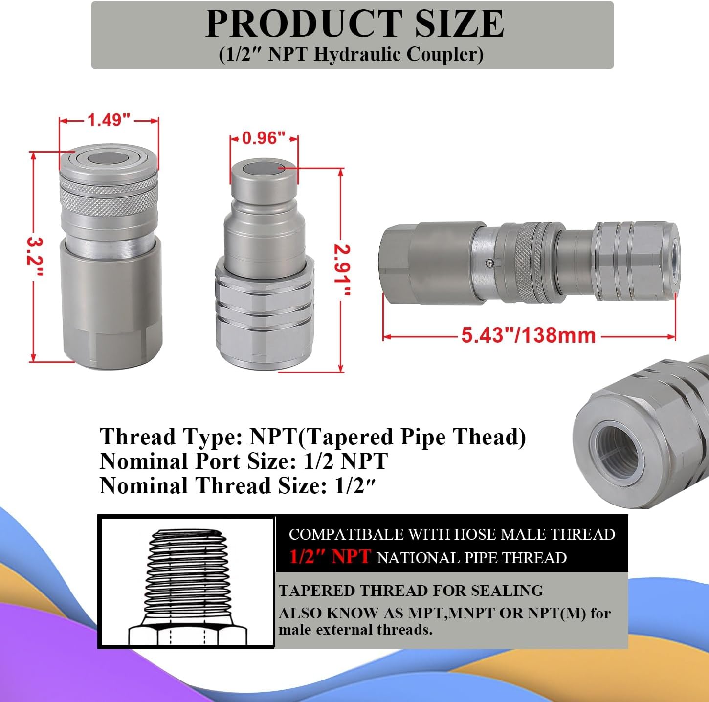Detalle 2 de Elifecenter 1/2" NPT hydraulic coupler for skid steer 🛠